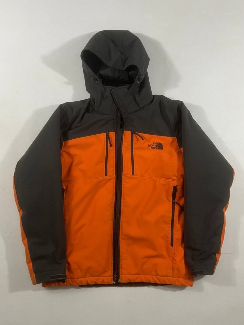 The North Face Burnt Orange & Gray Colorblock Insulated Hooded Jacket Mens M